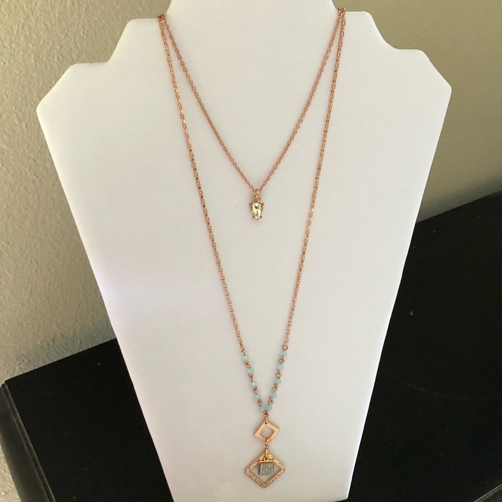 NEW Double layer necklace rose gold long length - Picture 2 of 7